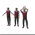 Three Elderly Men In Red Vests White Shirts Dark Pants Brown Shoes Performing Different Movements