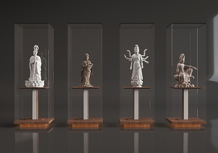 Modern Museum Showcase Buddha Statues 3d model