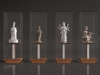 Modern Museum Showcase Buddha Statues 3d model