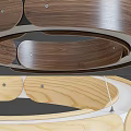 Modern Wooden Chandeliers With Circular Design In Dark And Light Wood Tones Suspended By Wires