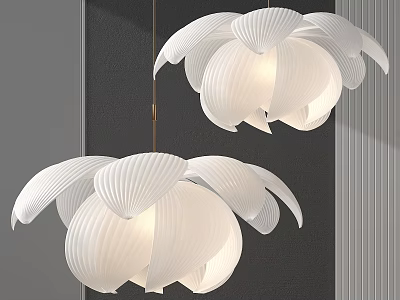 Modern White Petal Shaped Chandeliers Hanging with Soft Lighting and Elegant Design 3d model
