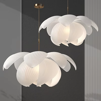 Modern White Petal Shaped Chandeliers Hanging with Soft Lighting and Elegant Design 3d model