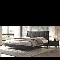 Modern Double Bed With Beige Leather Headboard In Bedroom With Natural Light Nightstand And Lamp