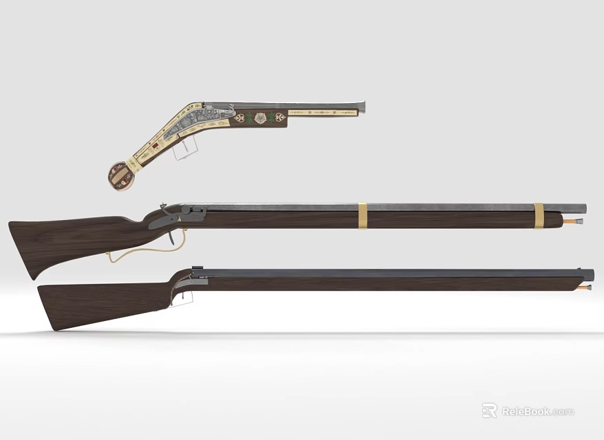 Antique Collectible Rifles With Wooden Stocks Metal Barrels And Decorative Engravings 3d model 