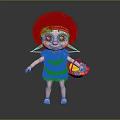 Cute Cartoon Character With Red Fluffy Hair And Flower Accessory Holding Basket Of Colorful Balls