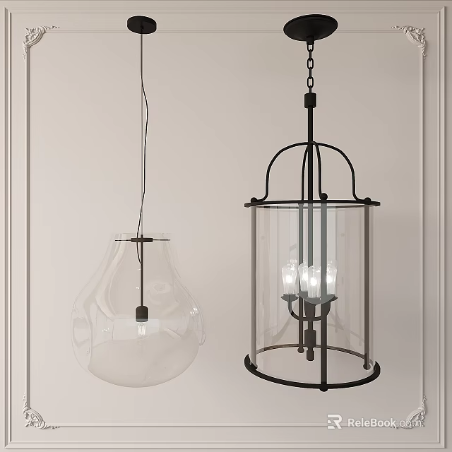 Unique Shaped Pendant Lights Featuring Transparent Glass And Metal Frame Designs For Contemporary Home Decor 3d model 