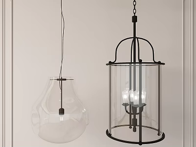 Unique Shaped Pendant Lights Featuring Transparent Glass And Metal Frame Designs For Contemporary Home Decor 3d model