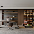 Modern Open Office Interior Design With Bookshelves Sofa Desk And Green Plants