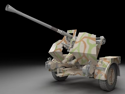 Camouflage Military Artillery Gun With Long Barrel And Wheeled Chassis 3d model