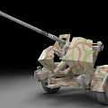 Camouflage Military Artillery Gun With Long Barrel And Wheeled Chassis