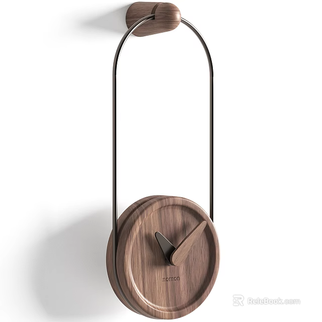 Minimalist Wooden Clock With Metal Hanging Frame And Simple Black Pointer 3d model 