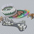 3D Landscape Design Model With Architectural Structures Greenery And Colorful Pathways