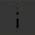 Traditional Long Handle Weapon with Multiple Spikes and Decorative Red Black Stripes
