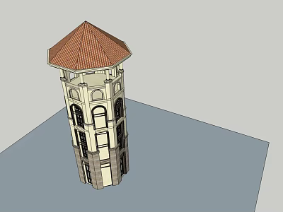 Classical Multi Story Tower Featuring Red Tiled Roof And Arched Windows 3d model