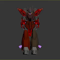 Red Robot Character With Mechanical Wings Brown Legs And Purple Details