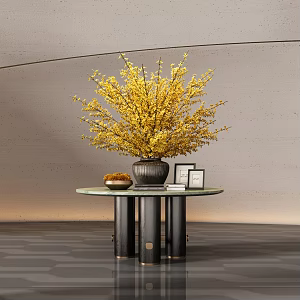 Modern hotel end view table porch table ornaments floral moss combination 3d model