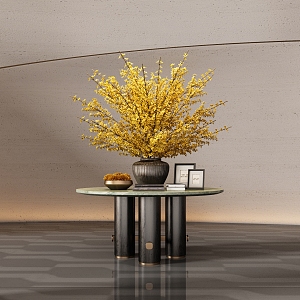 Modern hotel end view table porch table ornaments floral moss combination 3d model