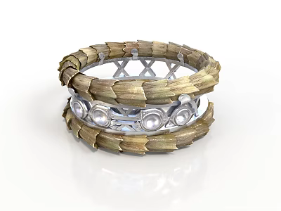 Elegant Handcrafted Wooden Bangle With Silver Metal And Pearl Decor For Daily Wear 3d model