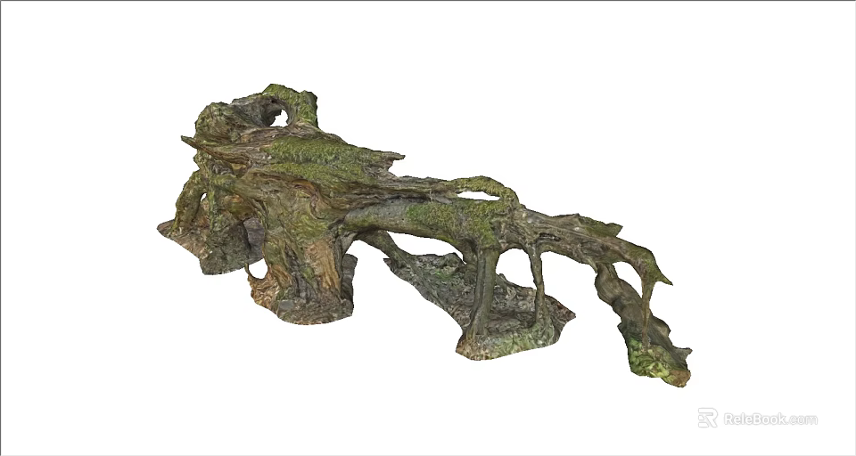 Rustic Natural Moss Covered Tree Root Decorative Ornament For Home Garden 3d model 