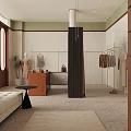 Modern Clothing Store Interior With Open Layout Clothes Racks Mannequins Sofa Plant And Green White Walls