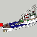 Blue And White Model Yacht With Upper Deck Red Flag And Mast