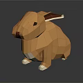 Low Poly Brown Rabbit Sitting Figure With White Ears And Paws