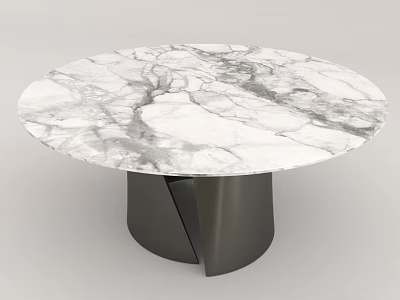 Modern Round Dining Table With Marble Top And Black Metal Base 3d model