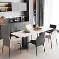 Modern Dining Table and Chair Combination Rectangular Dining Table and Chair Marble Dining Table Leather Dining Chair Sideboard 3d model