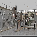 Modern Clothing Store Interior with Lingerie Displays Mannequins and Hanging Clothes