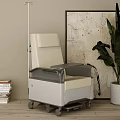 Modern Beige Gray Single Sofa with Armrests Wheels Near Potted Plant Stack of Books
