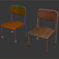 Two Leisure Chairs with Wooden Seats Backs and Metal Frames in Simple Design