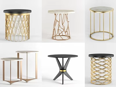 Modern Round Side Tables With Intricate Metal Bases And Stylish Designs 3d model
