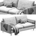 Modern Soft Fabric Double Seater Sofa With Decorative Pillows Throw Blankets And Multiple Neutral Colors