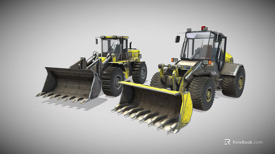 Two Yellow Construction Loaders With Large Buckets And Heavy Duty Tires 3d model 