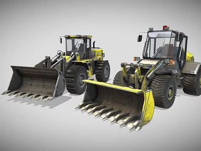 Two Yellow Construction Loaders With Large Buckets And Heavy Duty Tires 3d model