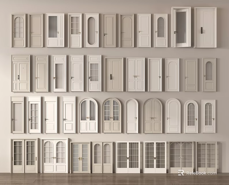 White Swing Doors With Various Interior Designs And Glass Panels For Home Use 3d model 