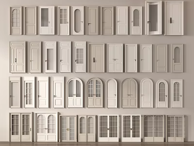 White Swing Doors With Various Interior Designs And Glass Panels For Home Use 3d model