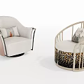 Modern And Carved Frame Single Sofas With Light Upholstery And Decorative Cushions 3d model
