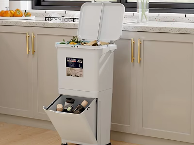 Kitchen Rubbish Bin With Separate Compartments Light Cabinet And Countertop 3d model
