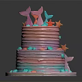 Two Tier Rainbow Colored Frosting Cake With Pink Mermaid Tail Coral Decorations And Colorful Accents