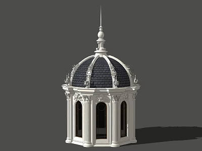 White Classical Domed Structure With Arched Windows And Dark Tiled Roof 3d model