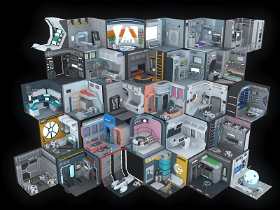 Cartoon Modular Scene With Multi Layered Rooms Ladders And Functional Spaces 3d model