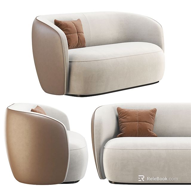 Modern Light Colored Two Seater Sofa With Brown Pillows And Velvet Upholstery 3d model 