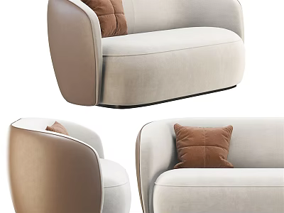 Modern Light Colored Two Seater Sofa With Brown Pillows And Velvet Upholstery 3d model