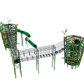 Outdoor Kids Playground Structure With Green Slides Climbing Frames And Leaf Decorations 3d model