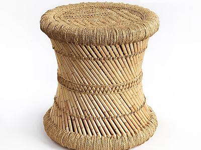 Handwoven Wicker Coffee Table with Natural Texture and Round Top Design 3d model