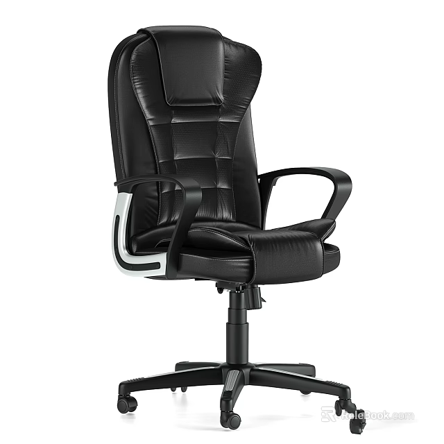 Modern Home Office Table And Chair Set With Ergonomic Leather Seat And Metal Frame 3d model 