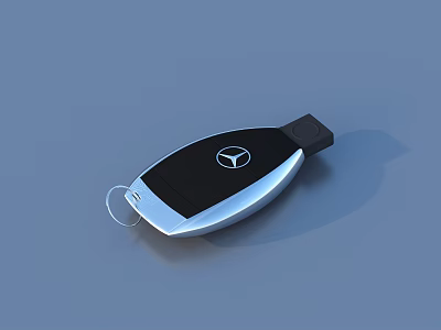 Mercedes Benz Car Key With Black Silver Design And Key Ring 3d model