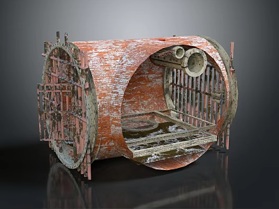 Rusted Metal Pipe Structure With Circular Opening And Internal Metal Grilles 3d model