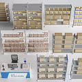 Retail Store Interior With Organized Storage Shelves Stacked Boxes And Checkout Counter 3d model